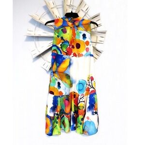Colorful Watercolor Print Mini High Low Sleeveless Dress Abstract Print Small